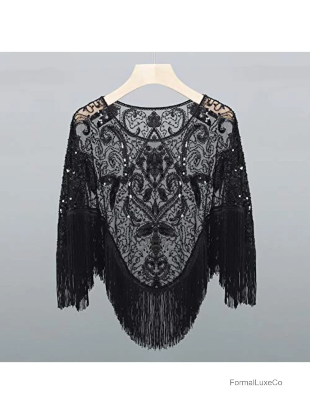1920s Sequin Beaded Evening Cape Shawl - Gatsby Party Wrap